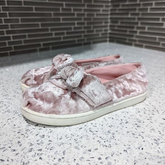 TOMS faded Pink rose Bow velvet Velour Alpargata Classic Slip on Girls Size 11 - Picture 4 of 11